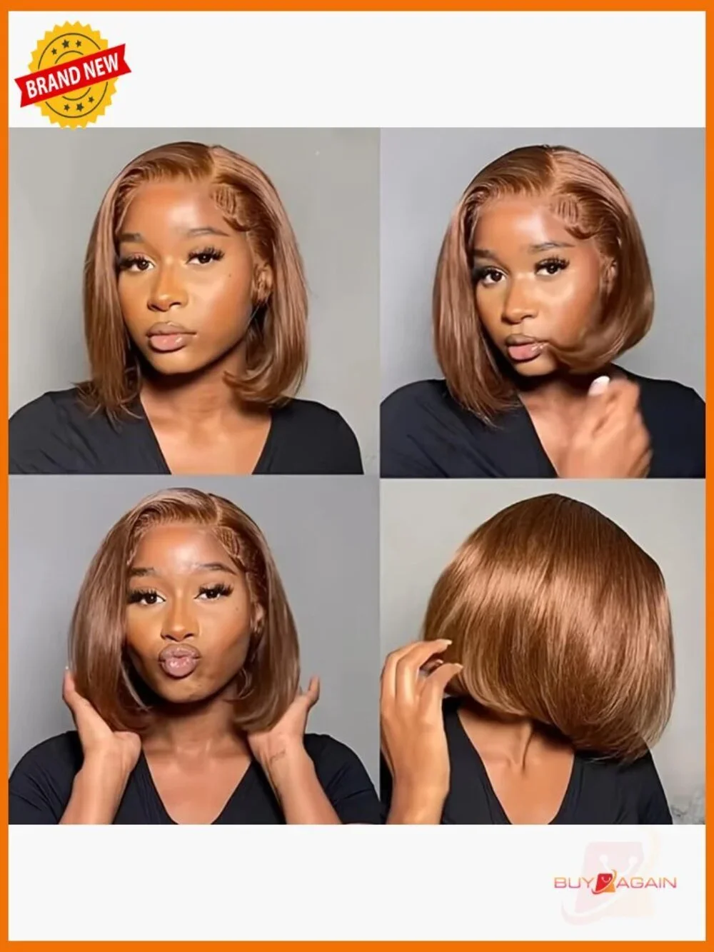 100% Human Hair Bob Wig with Lace Frontal, Short Straight, Pre Plucked